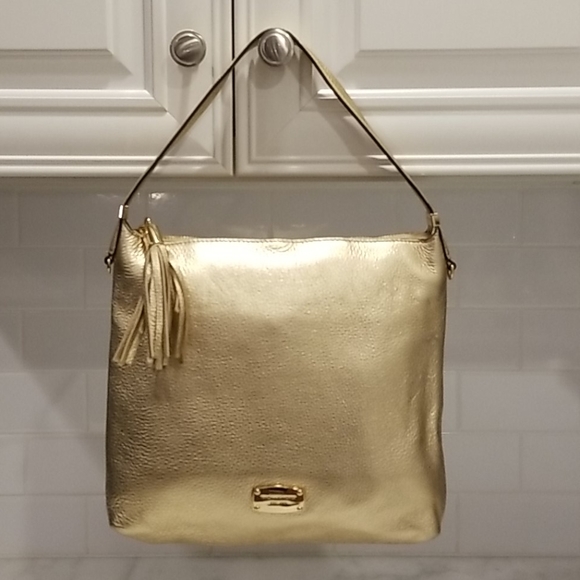 Michael Kors Handbags - Michael Kors Gold Pebbled Leather Shoulder Bag